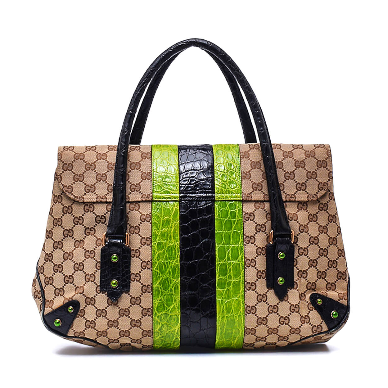 Gucci -GG Canvas Crocodile Leather Jeweled Horsebit Web Shoulder XL Bag by Tomford Edition